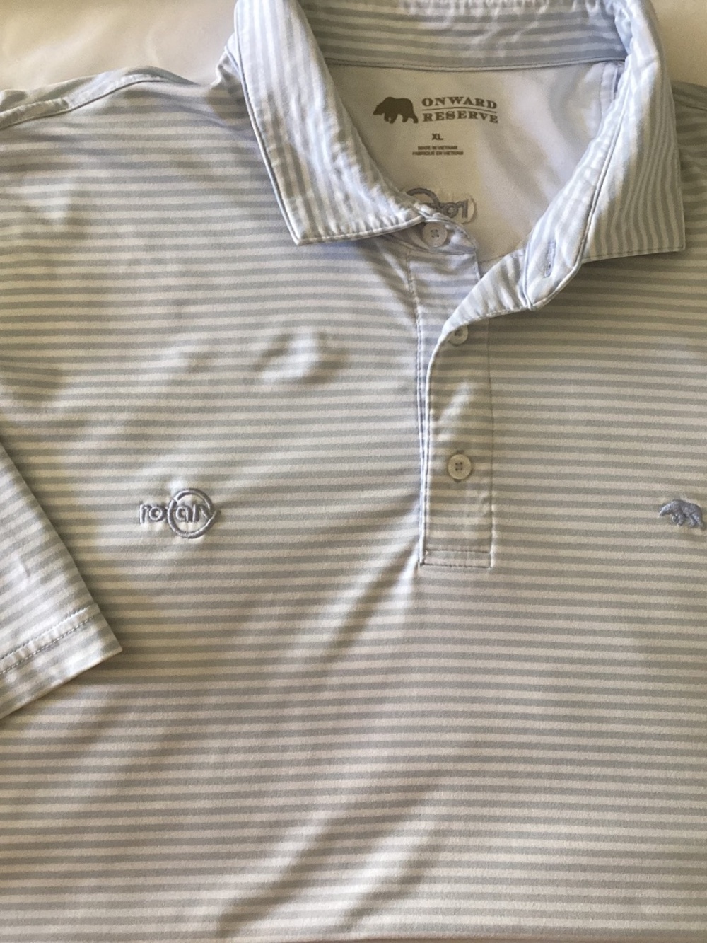 Men’s Onward Reserve Short Sleeve Blue n White Striped Embroidered Size XL